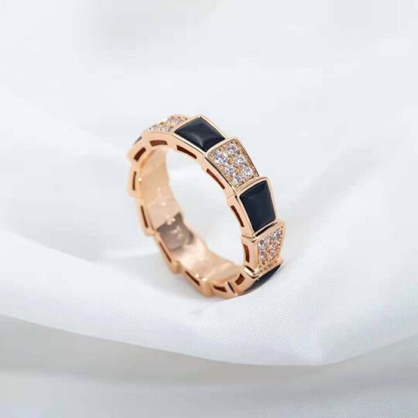 Bvlgari Women Serpenti Viper Band Ring in 18 KT Rose Gold-black (3)