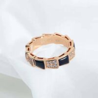 Bvlgari Women Serpenti Viper Band Ring in 18 KT Rose Gold-black (1)