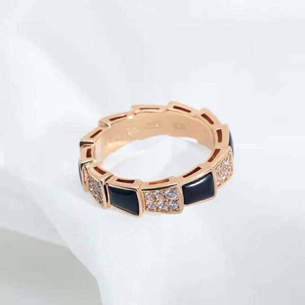 Bvlgari Women Serpenti Viper Band Ring in 18 KT Rose Gold-black (6)