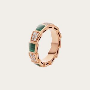 Bvlgari Women Serpenti Viper Band Ring in 18 KT Rose Gold-Green