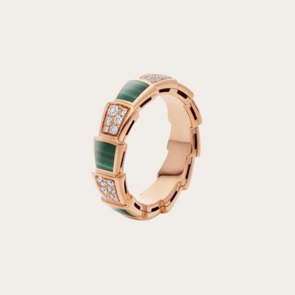 Bvlgari Women Serpenti Viper Band Ring in 18 KT Rose Gold-green (1)