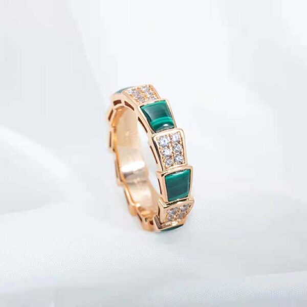 Bvlgari Women Serpenti Viper Band Ring in 18 KT Rose Gold-green (2)