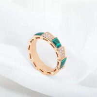 Bvlgari Women Serpenti Viper Band Ring in 18 KT Rose Gold-green (1)