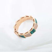 Bvlgari Women Serpenti Viper Band Ring in 18 KT Rose Gold-green (1)