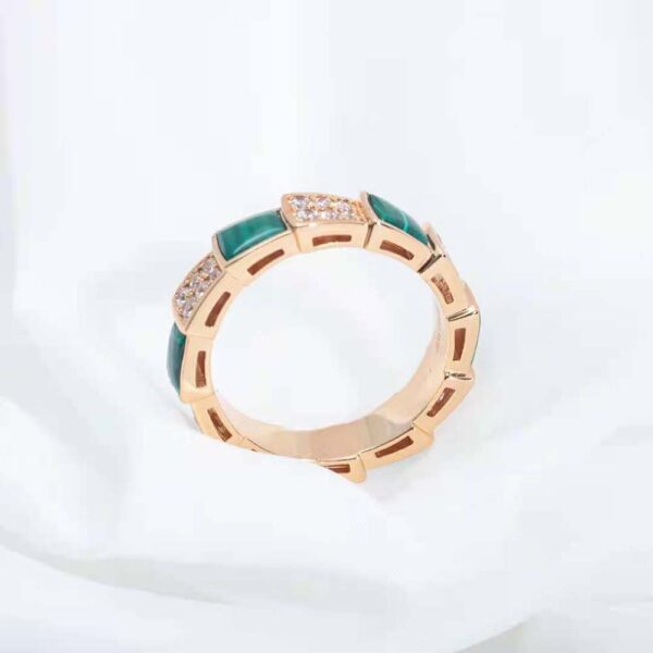 Bvlgari Women Serpenti Viper Band Ring in 18 KT Rose Gold-green (6)