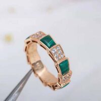 Bvlgari Women Serpenti Viper Band Ring in 18 KT Rose Gold-green (1)