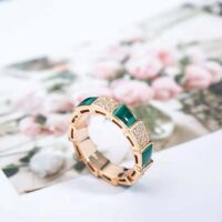 Bvlgari Women Serpenti Viper Band Ring in 18 KT Rose Gold-green (1)