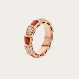 Bvlgari Women Serpenti Viper Band Ring in 18 KT Rose Gold-Red