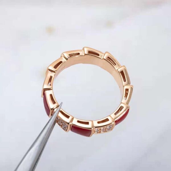 Bvlgari Women Serpenti Viper Band Ring in 18 KT Rose Gold-red (10)