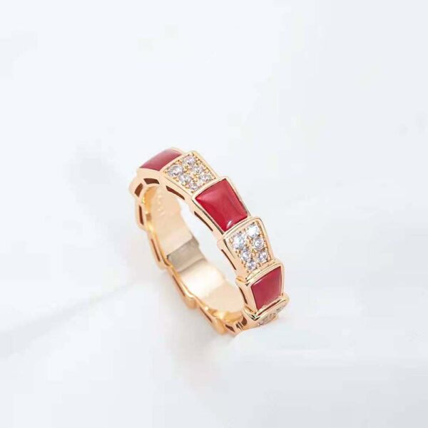 Bvlgari Women Serpenti Viper Band Ring in 18 KT Rose Gold-red (4)