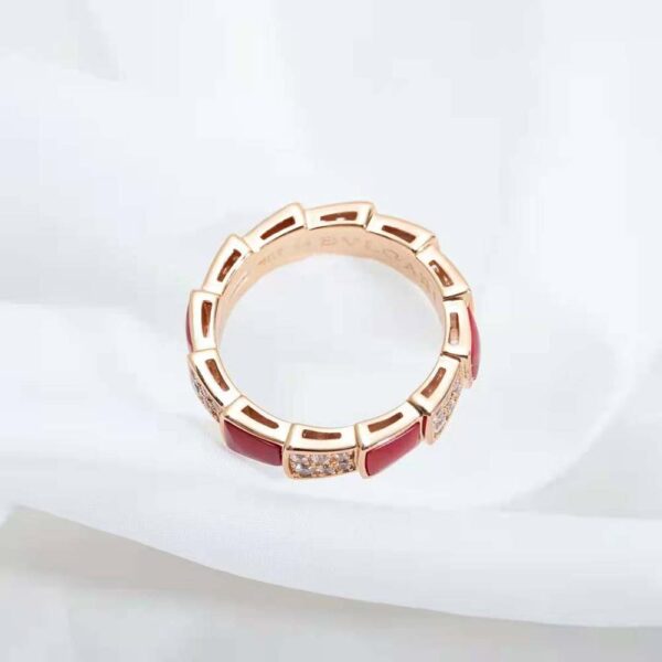 Bvlgari Women Serpenti Viper Band Ring in 18 KT Rose Gold-red (5)