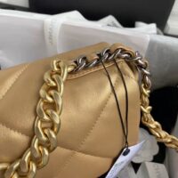 Chanel CC Women 19 Handbag Metallic Lambskin Gold Silver Tone Gold Bag (5)