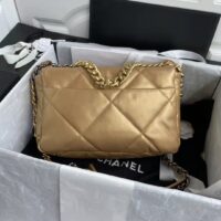 Chanel CC Women 19 Handbag Metallic Lambskin Gold Silver Tone Gold Bag (5)