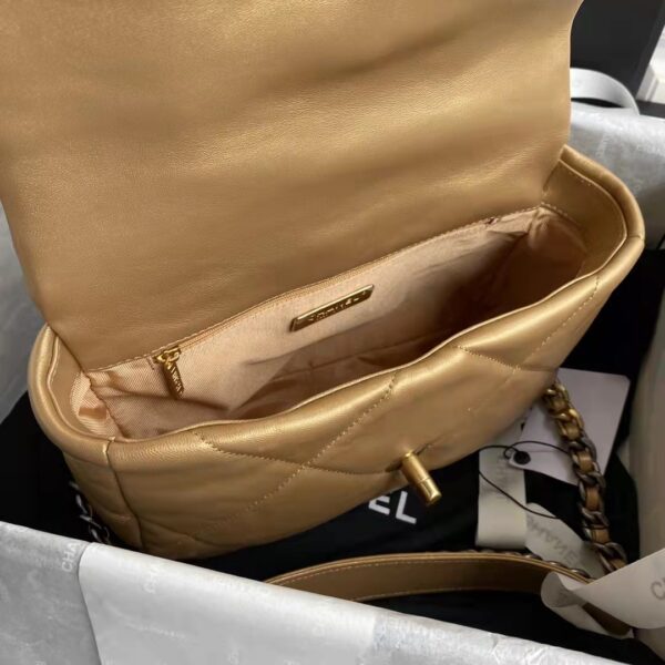 Chanel CC Women 19 Handbag Metallic Lambskin Gold Silver Tone Gold Bag (4)