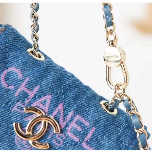 Chanel CC Women Belt Bag Printed Denim Gold-Tone Metal Blue Multicolor (10)