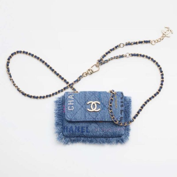 Chanel CC Women Belt Bag Printed Denim Gold-Tone Metal Blue Multicolor