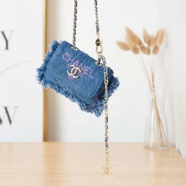 Chanel CC Women Belt Bag Printed Denim Gold-Tone Metal Blue Multicolor (5)