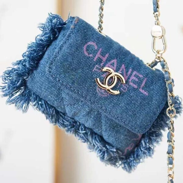 Chanel CC Women Belt Bag Printed Denim Gold-Tone Metal Blue Multicolor (6)