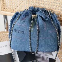 Chanel CC Women Bucket Bag Printed Denim Gold-Tone Metal Blue Multicolor (8)