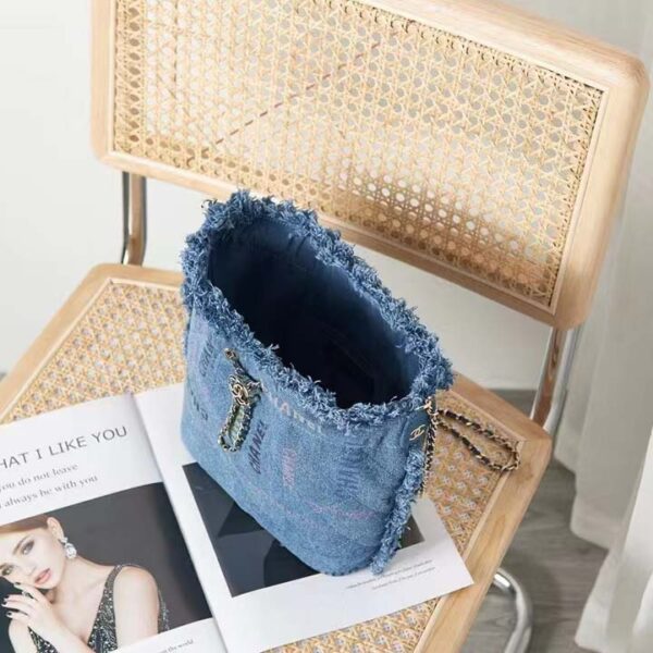 Chanel CC Women Bucket Bag Printed Denim Gold-Tone Metal Blue Multicolor (10)