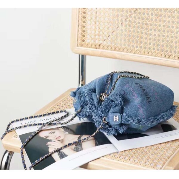 Chanel CC Women Bucket Bag Printed Denim Gold-Tone Metal Blue Multicolor (3)