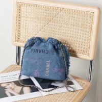 Chanel CC Women Bucket Bag Printed Denim Gold-Tone Metal Blue Multicolor (8)