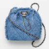 Chanel CC Women Bucket Bag Printed Denim Gold-Tone Metal Blue Multicolor