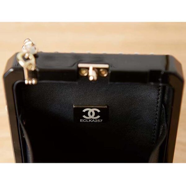 Chanel CC Women Evening Bag Lambskin Plexi Gold-Tone Metal Black White (7)