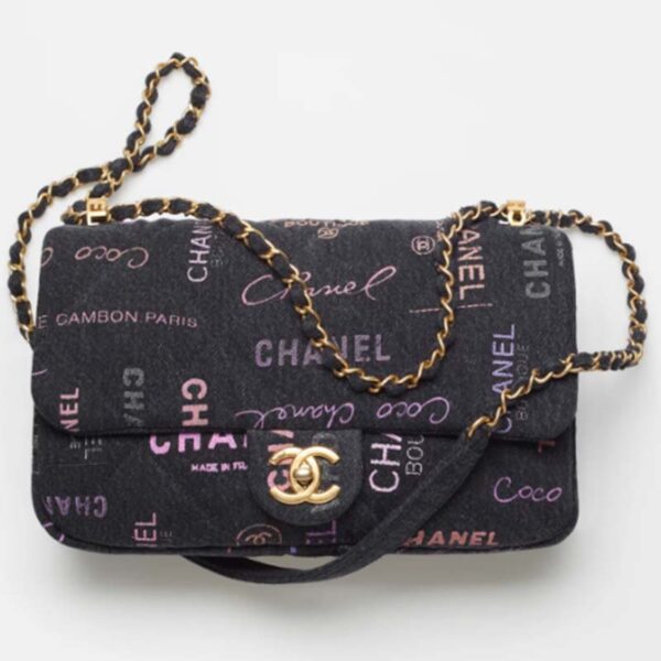 Chanel CC Women Large Flap Bag Printed Denim Gold-Tone Metal Black Multicolor (10)