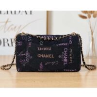 Chanel CC Women Large Flap Bag Printed Denim Gold-Tone Metal Black Multicolor (10)