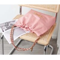 Chanel Women 22 Small Handbag Shiny Calfskin Gold-Tone Metal Coral Pink (3)