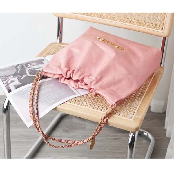 Chanel Women 22 Small Handbag Shiny Calfskin Gold-Tone Metal Coral Pink (7)