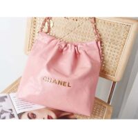 Chanel Women 22 Small Handbag Shiny Calfskin Gold-Tone Metal Coral Pink (3)