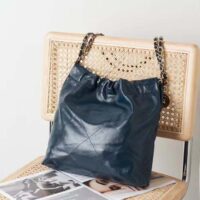 Chanel Women 22 Small Handbag Shiny Calfskin Gold-Tone Metal Navy Blue (4)
