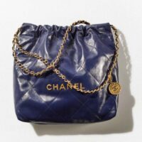 Chanel Women 22 Small Handbag Shiny Calfskin Gold-Tone Metal Navy Blue (4)