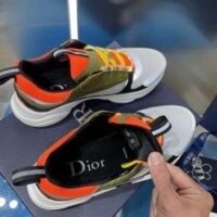 Dior Men B22 Sneaker Orange and White Technical Mesh with Khaki and Black Smooth Calfskin (1)