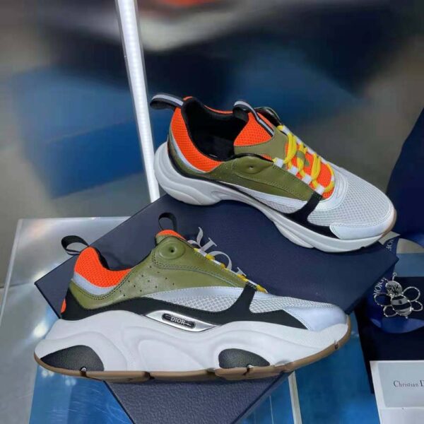 Dior Men B22 Sneaker Orange and White Technical Mesh with Khaki and Black Smooth Calfskin (2)