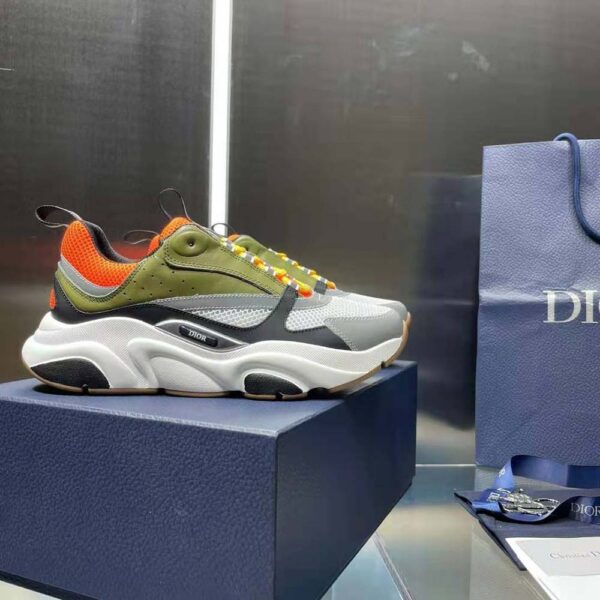 Dior Men B22 Sneaker Orange and White Technical Mesh with Khaki and Black Smooth Calfskin (4)