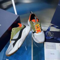 Dior Men B22 Sneaker Orange and White Technical Mesh with Khaki and Black Smooth Calfskin (1)