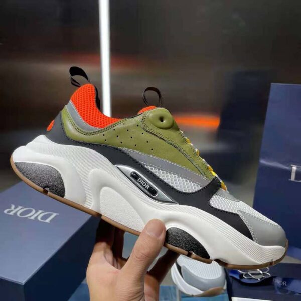 Dior Men B22 Sneaker Orange and White Technical Mesh with Khaki and Black Smooth Calfskin (7)