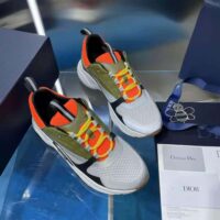 Dior Men B22 Sneaker Orange and White Technical Mesh with Khaki and Black Smooth Calfskin (1)