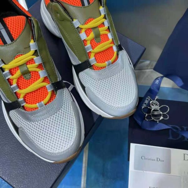 Dior Men B22 Sneaker Orange and White Technical Mesh with Khaki and Black Smooth Calfskin (9)