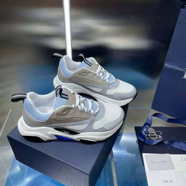 Dior Men B22 Sneaker White and Blue Technical Mesh and Gray Calfskin (5)