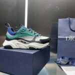Dior Men B22 Sneaker White and Blue Technical Mesh with Deep Green and Black Smooth Calfskin - immagine 2
