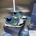 Dior Men B22 Sneaker White and Blue Technical Mesh with Deep Green and Black Smooth Calfskin - immagine 4