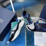 Dior Men B22 Sneaker White and Blue Technical Mesh with Deep Green and Black Smooth Calfskin - immagine 6