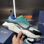 Dior Men B22 Sneaker White and Blue Technical Mesh with Deep Green and Black Smooth Calfskin - immagine 7