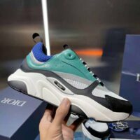 Dior Men B22 Sneaker White and Blue Technical Mesh with Deep Green and Black Smooth Calfskin (1)