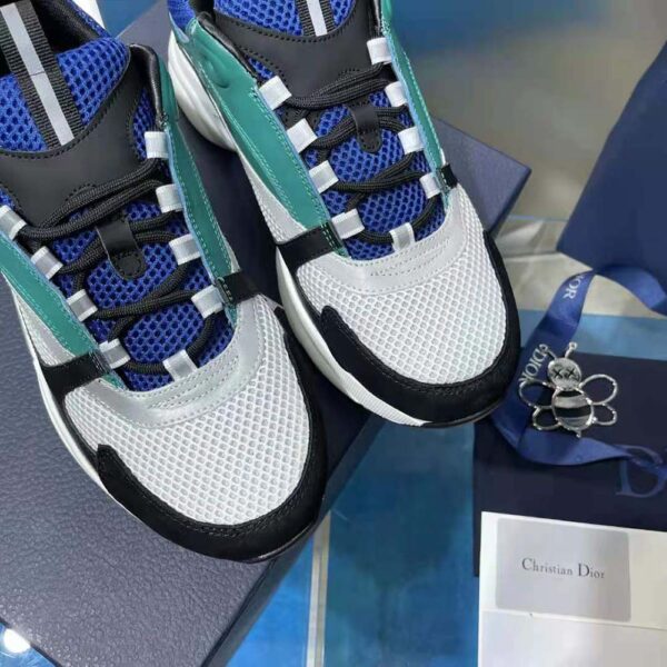 Dior Men B22 Sneaker White and Blue Technical Mesh with Deep Green and Black Smooth Calfskin (8)