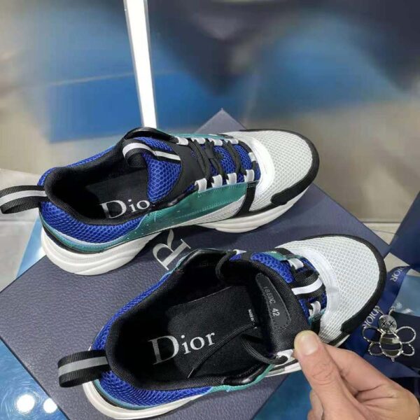 Dior Men B22 Sneaker White and Blue Technical Mesh with Deep Green and Black Smooth Calfskin (9)